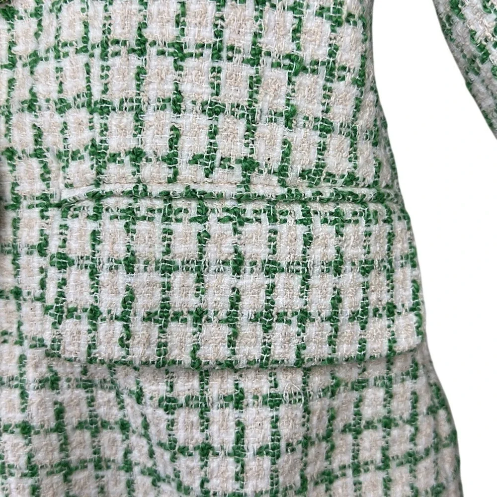 Rachel Zoe Green White Tweed Notch Collar Double Breasted Blazer Jacket Size XS - Picture 5 of 13